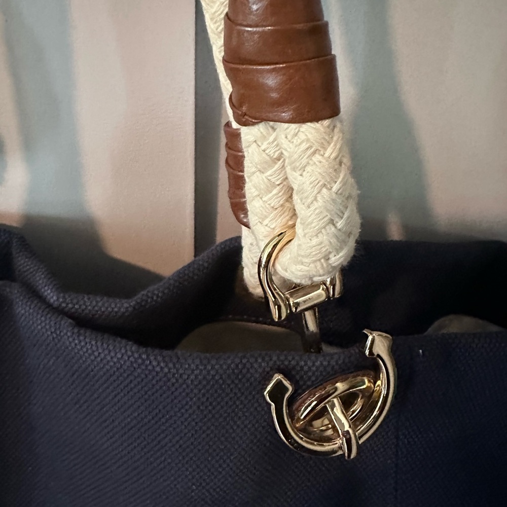 Michael Kors Navy Blue Canvas Leather Trim Tote Bag NWT - Picture 4 of 6